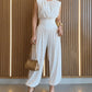 Padded Shoulders Sleeveless Cinched Waist Side High Slit Overalls Casual Hollow-out Back Ruched Jumpsuit Omfort
