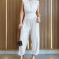 Padded Shoulders Sleeveless Cinched Waist Side High Slit Overalls Casual Hollow-out Back Ruched Jumpsuit Omfort