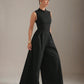 Solid Zip Front Sleeveless Extreme Wide Leg Jumpsuit OMFORT