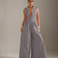 Solid Zip Front Sleeveless Extreme Wide Leg Jumpsuit OMFORT