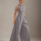 Solid Zip Front Sleeveless Extreme Wide Leg Jumpsuit OMFORT