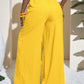 Casual Wrinkle Fabric Solid Waist Tie Wide Leg Pant OMFORT