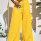 Casual Wrinkle Fabric Solid Waist Tie Wide Leg Pant OMFORT