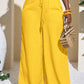 Casual Wrinkle Fabric Solid Waist Tie Wide Leg Pant OMFORT
