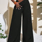 Casual Wrinkle Fabric Solid Waist Tie Wide Leg Pant OMFORT