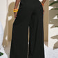 Casual Wrinkle Fabric Solid Waist Tie Wide Leg Pant OMFORT