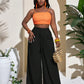 Casual Wrinkle Fabric Solid Waist Tie Wide Leg Pant OMFORT
