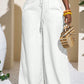 Casual Wrinkle Fabric Solid Waist Tie Wide Leg Pant OMFORT