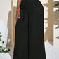 Casual Wrinkle Fabric Solid Waist Tie Wide Leg Pant OMFORT