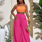 Casual Wrinkle Fabric Solid Waist Tie Wide Leg Pant OMFORT