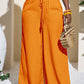 Casual Wrinkle Fabric Solid Waist Tie Wide Leg Pant OMFORT