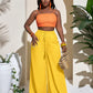 Casual Wrinkle Fabric Solid Waist Tie Wide Leg Pant OMFORT