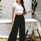Casual Linen Blend Ruffled Waist Wide Leg Pant OMFORT