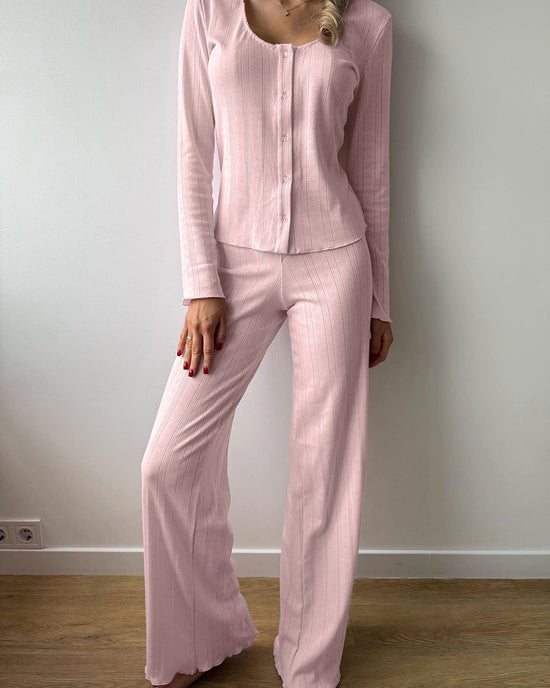 Casual Plain Color Knit 3Pcs Pajama Set OMFORT