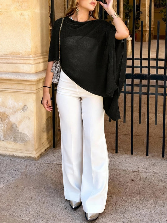 Sheer Knit Cape Loose Top & Slim Fit Harem Pants Set OMFORT