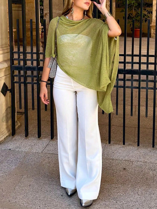 Sheer Knit Cape Loose Top & Slim Fit Harem Pants Set OMFORT