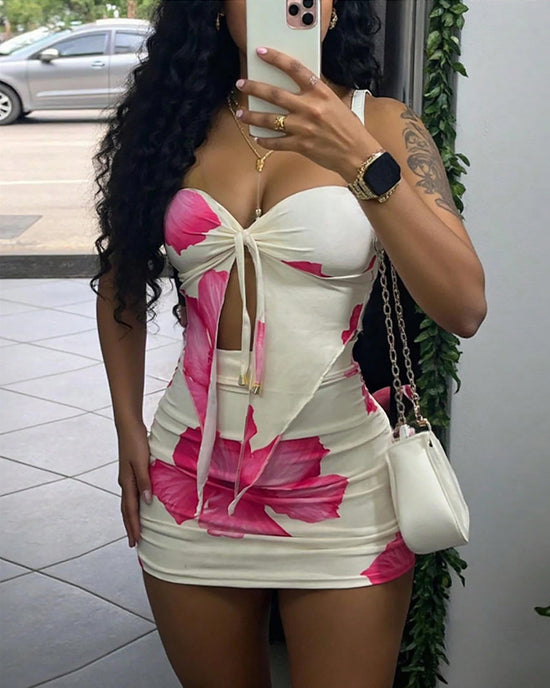 Summer Vacation Floral Print Camisole And Mini Skirt 2Pcs Set OMFORT
