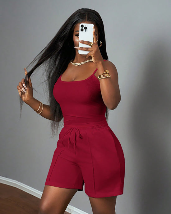 Summer Sleeveless Crop Tank Top And Jogging Shorts 2Pcs Set OMFORT