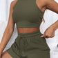 Fashion Ribbed Knit Tank Top And Drawstring Shorts Set Tracksuit OMFORT