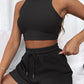 Fashion Ribbed Knit Tank Top And Drawstring Shorts Set Tracksuit OMFORT