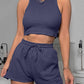 Fashion Ribbed Knit Tank Top And Drawstring Shorts Set Tracksuit OMFORT