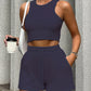 Fashion Ribbed Knit Tank Top And Drawstring Shorts Set Tracksuit OMFORT