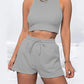 Fashion Ribbed Knit Tank Top And Drawstring Shorts Set Tracksuit OMFORT