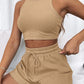 Fashion Ribbed Knit Tank Top And Drawstring Shorts Set Tracksuit OMFORT