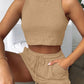 Fashion Ribbed Knit Tank Top And Drawstring Shorts Set Tracksuit OMFORT