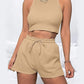 Fashion Ribbed Knit Tank Top And Drawstring Shorts Set Tracksuit OMFORT