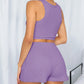 Fashion Ribbed Knit Tank Top And Drawstring Shorts Set Tracksuit OMFORT