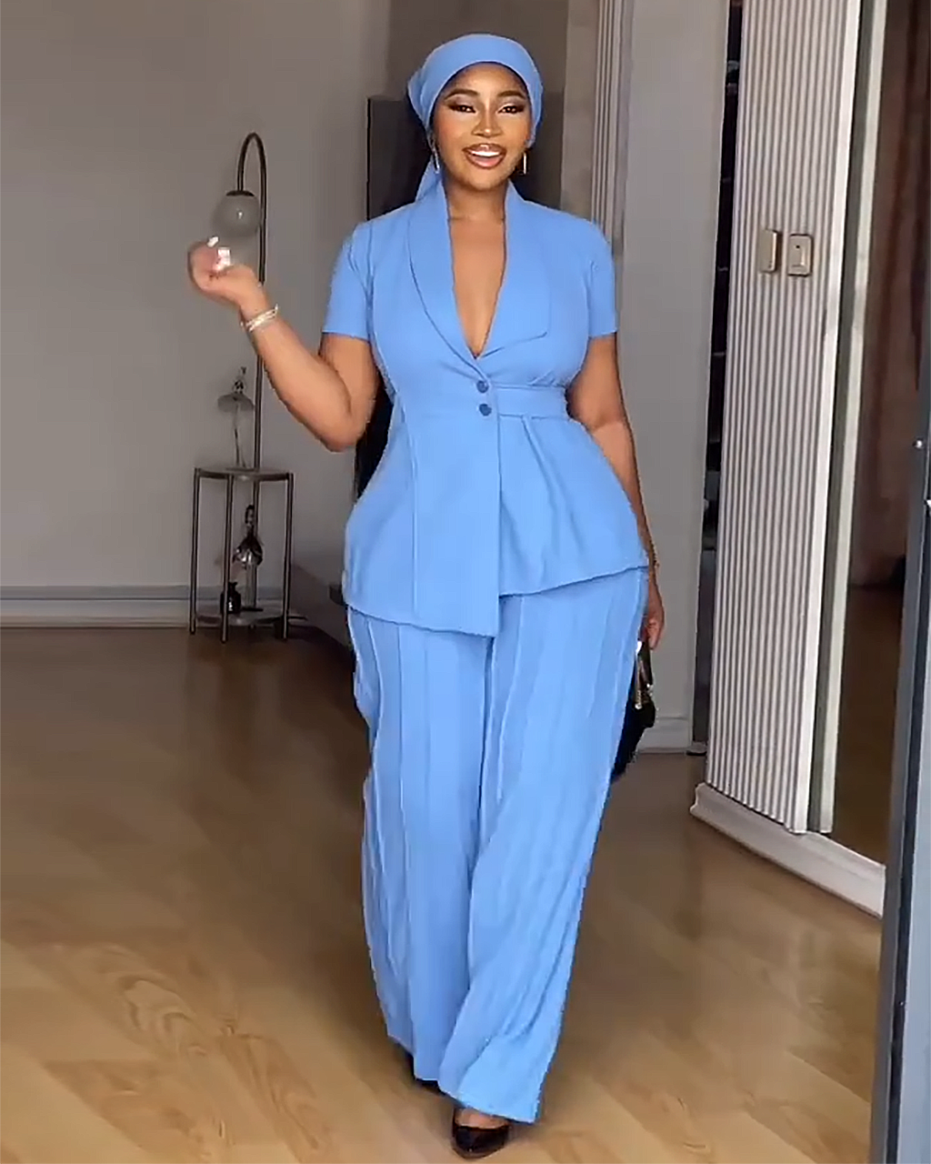 Elegant Shawl Collar Blazer And Wide Leg Pants 2Pcs Set OMFORT