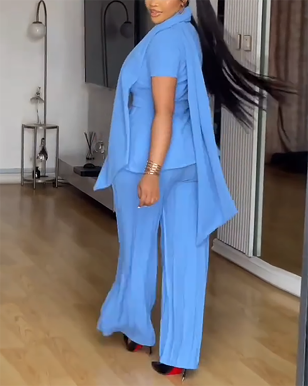 Elegant Shawl Collar Blazer And Wide Leg Pants 2Pcs Set OMFORT