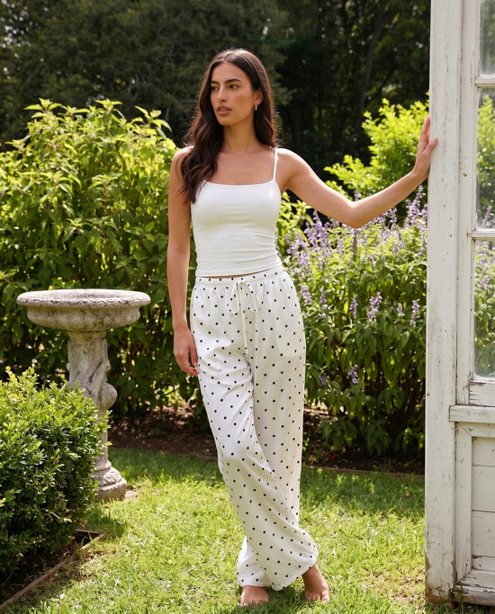 Casual Polka Dot Satin Wide Leg Loungewear Pants OMFORT