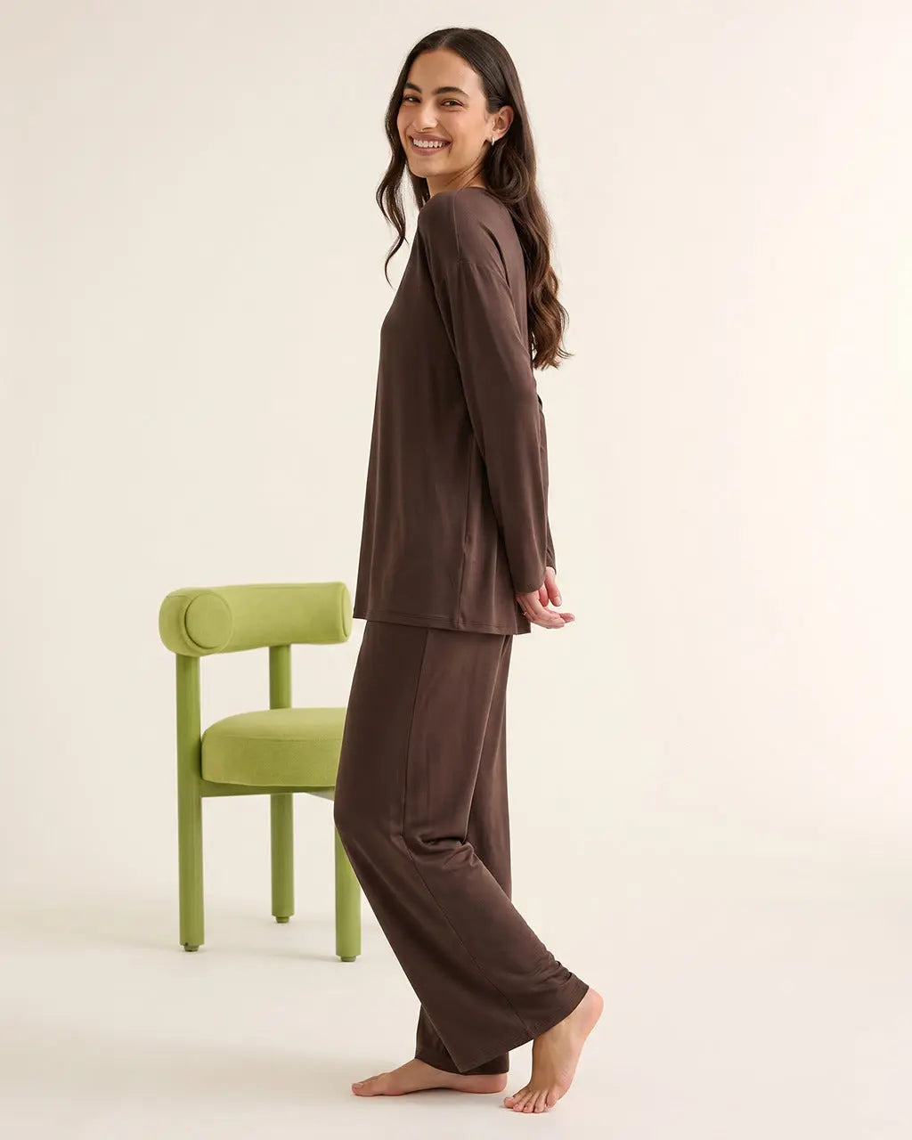 Brown Long Sleeve Two-piece Lounge Set OMFORT