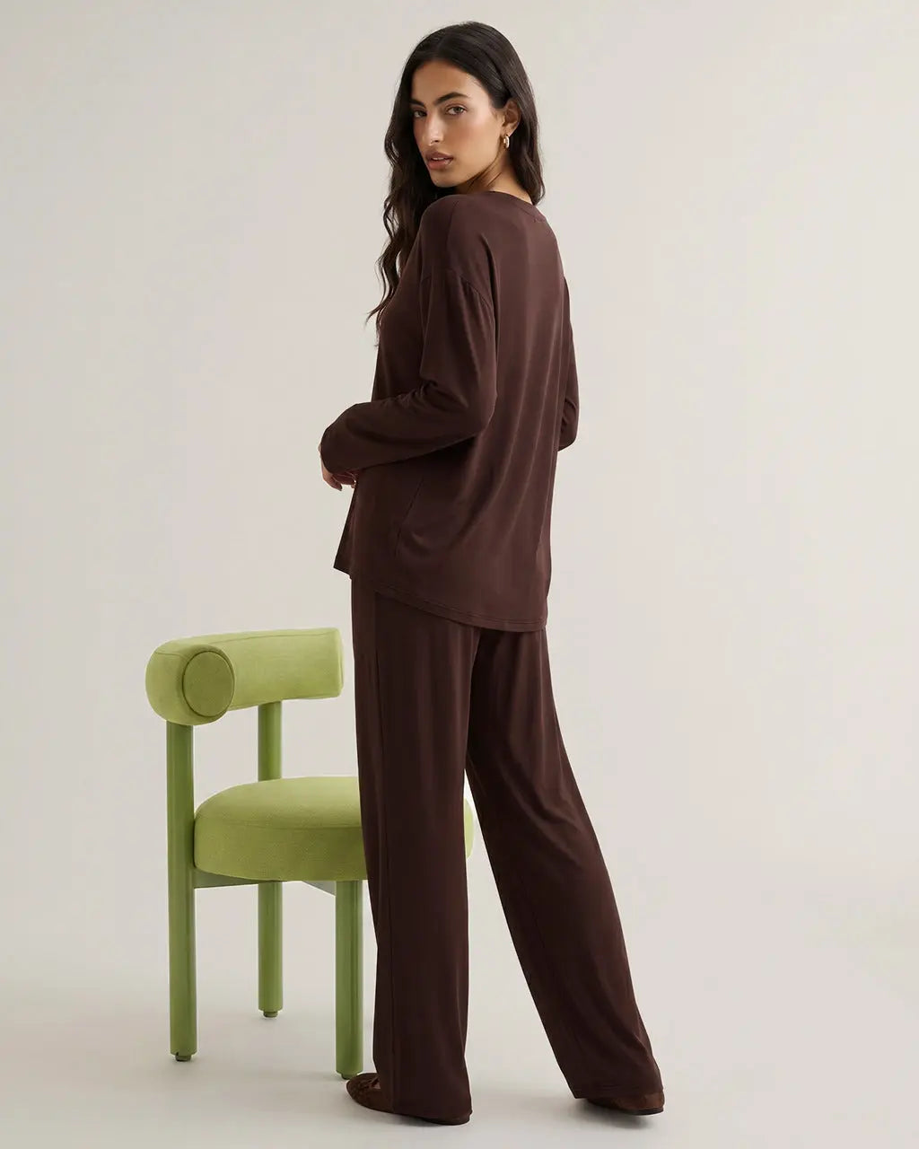 Brown Long Sleeve Two-piece Lounge Set OMFORT