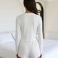 Ribbed Tie Front Cropped Top And Ruffle Hem Shorts Lounge Set OMFORT