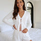 Ribbed Tie Front Cropped Top And Ruffle Hem Shorts Lounge Set OMFORT