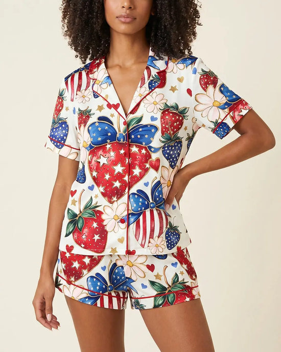 Watercolor Cute Strawberry Pajama Set OMFORT