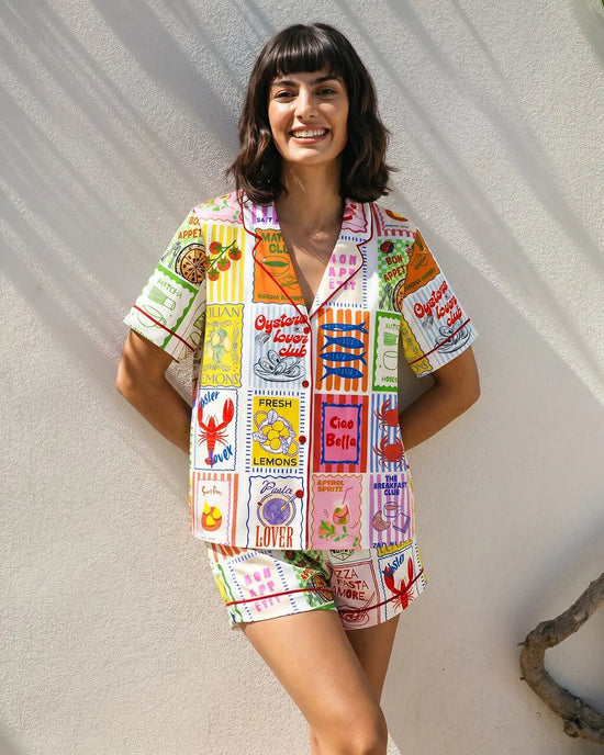 Seafood Market Print Short Pajama Set OMFORT