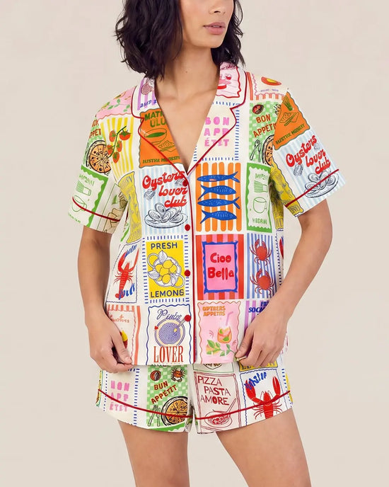 Seafood Market Print Short Pajama Set OMFORT