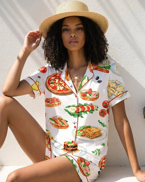 Italian Food Feast Print Pajama Set OMFORT