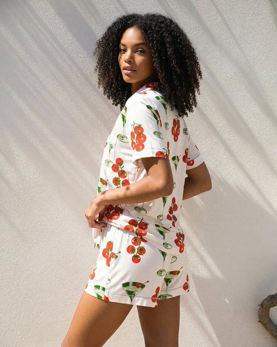 Cherry Tomato Martini Print Pajama Set OMFORT