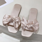 Women's Satin Bow Open-Toe Flat Slippers OMFORT