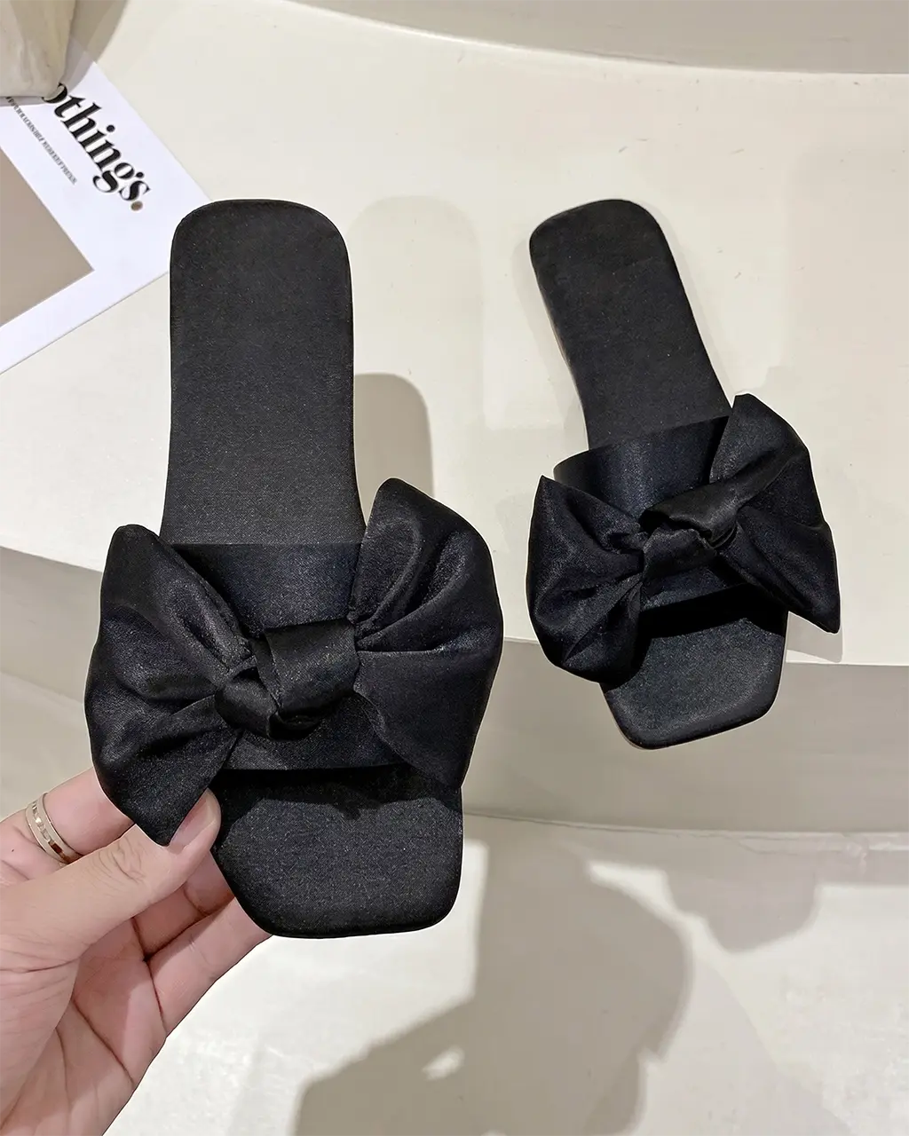 Women's Satin Bow Open-Toe Flat Slippers OMFORT
