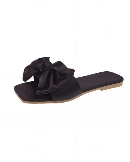 Women's Satin Bow Open-Toe Flat Slippers OMFORT