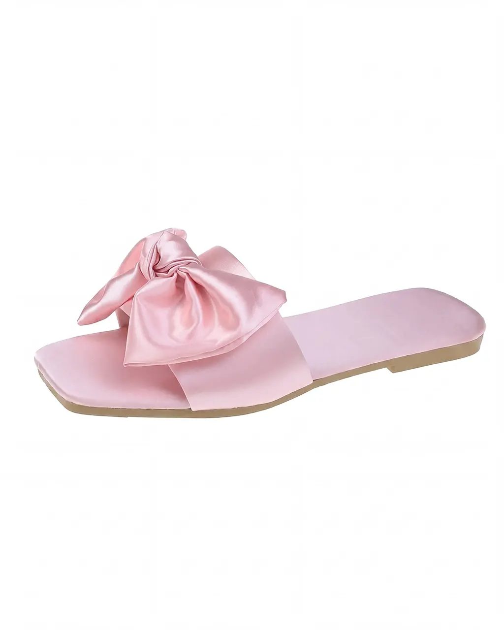 Women's Satin Bow Open-Toe Flat Slippers OMFORT