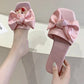 Women's Satin Bow Open-Toe Flat Slippers OMFORT