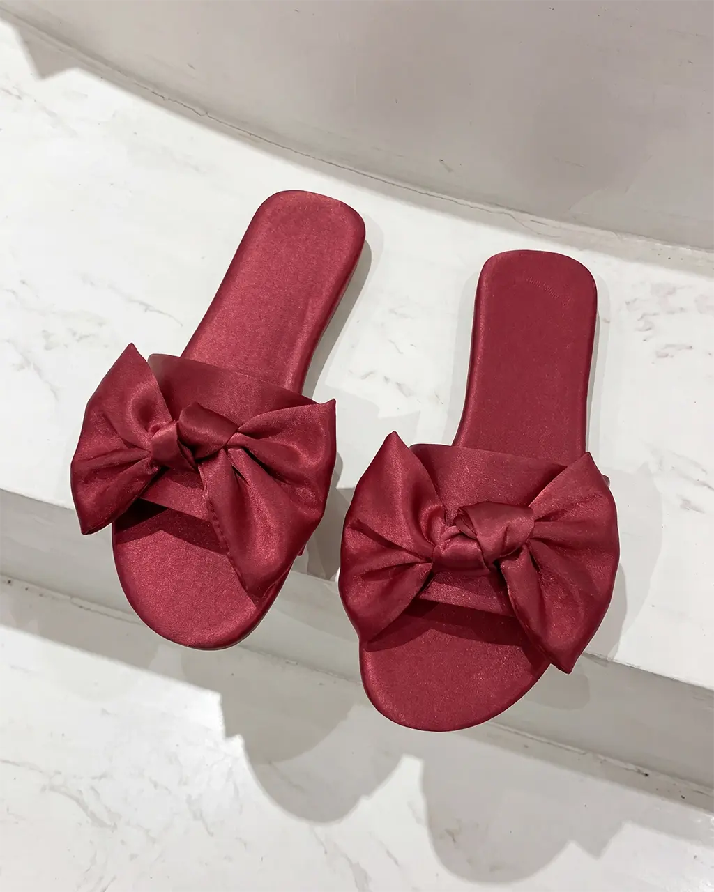 Women's Satin Bow Open-Toe Flat Slippers OMFORT