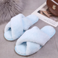 Cream White Cross Band Fuzzy Slippers OMFORT